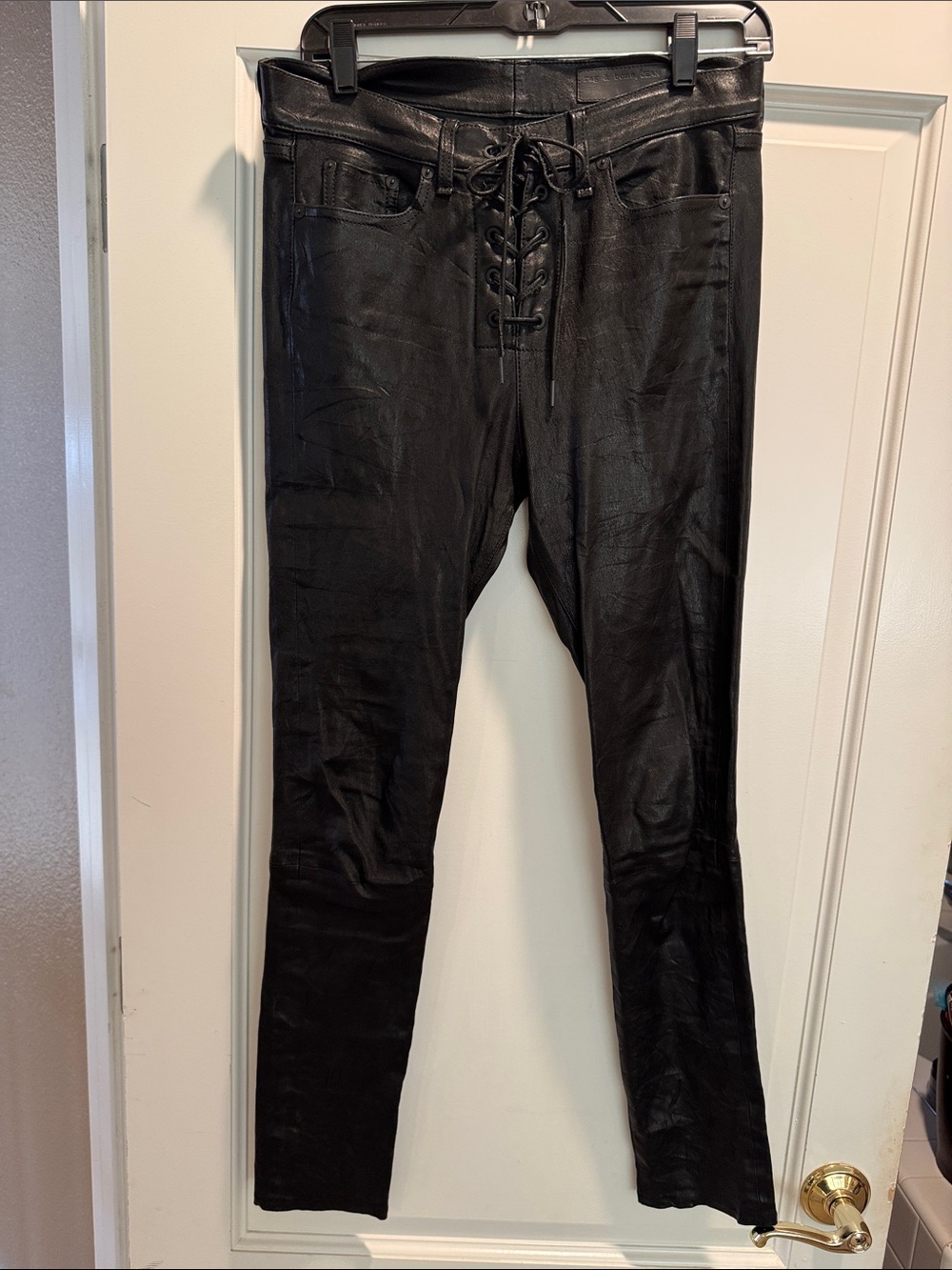 rag & bone Womens Black Lace-Up Lamb Leather Pants